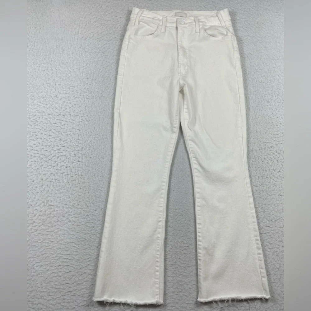 Mother Jeans Womens 29 White Denim High Rise Flare Hustler Ankle Fray Coastal - Picture 1 of 11